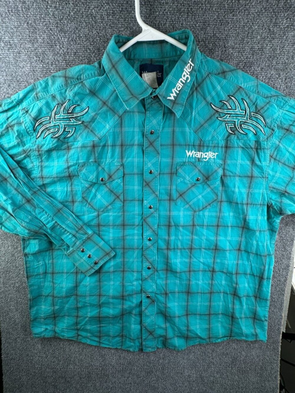 VTG Wrangler Colorful Blue Pearl Snap Western Shirt Men’s 2XL Cotton Long Sleeve